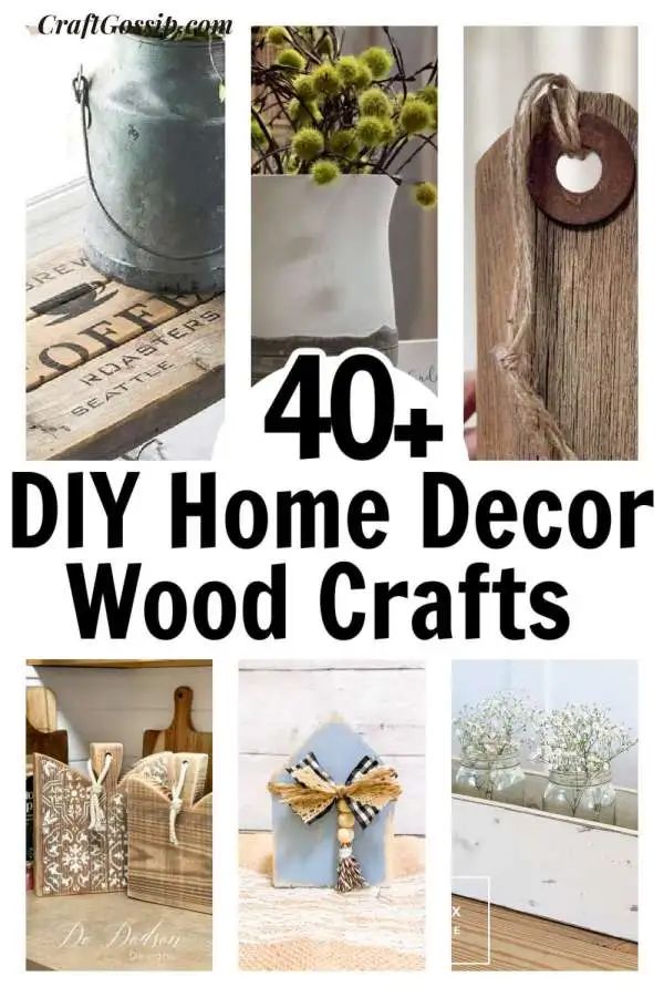 the words 40 diy home decor wood crafts are shown