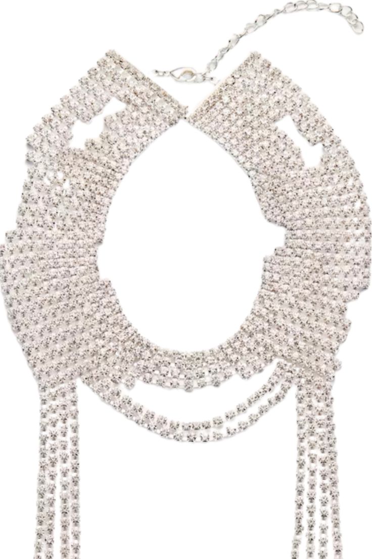 A statement effect is created using a crystal mesh and accentuated by irregular detailing. This necklace is a standout piece. 33cm to 43cm length Interested in this or something similar? Contact our jewelry concierge at 512-347-9488. All jewelry and accessories are considered final sale and may not be returned or exchanged Elegant Multi-strand Crystal Necklaces For Parties, Elegant Multi-strand Crystal Necklace For Parties, Sparkling Choker Necklace For Evening, Luxury Sparkling Necklaces For Party, Luxury Silver Chain Necklace For Party, Luxury Crystal Rhinestone Necklace For Party, Elegant Multi-strand Bib Necklace For Party, Luxury Sparkling Evening Necklaces, Elegant Metal Choker