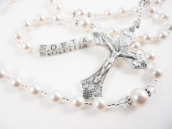 June Birthstone Pearl in White or Cream  by RosaryGardenCathy Personalized Silver Rosary For Confirmation, Adjustable White Rosary For First Communion, Personalized White Rosary For Confirmation, Elegant Adjustable Rosary For Baptism, Handmade Silver Rosary For Baptism, Adjustable Elegant Rosary For Baptism, Handmade White Rosary Bracelet For Baptism, White Spiritual Rosary For Mother's Day, Personalized White Rosary