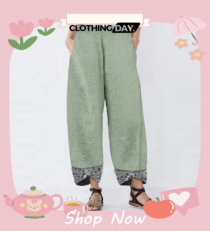 Printed Spliced Pencil Pants Summer Wide Leg Pants With Patchwork, Summer Wide Leg Patchwork Pants, Wide Leg Pants With Patchwork For Summer, Wide Leg Patchwork Bottoms For Spring, Summer Patchwork Wide-leg Pants, Patchwork Relaxed Fit Ankle-length Bottoms, Summer Wide-leg Patchwork Pants, Relaxed Fit Patchwork Bottoms For Summer, Casual Patchwork Trousers