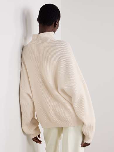 FFORME Kimm oversized ribbed cashmere sweater | NET-A-PORTER Oversized Beige Cashmere Sweater, Oversized Elegant Cashmere Sweater, Oversized Ribbed Sweater For Work, Chic Oversized Turtleneck Sweater, Oversized Workwear Sweater With Chunky Knit, Oversized Chunky Knit Sweater For Work, Oversized Knit Sweater For Work, Elegant Oversized Ribbed Sweater, Oversized Funnel Neck Sweater For Workwear