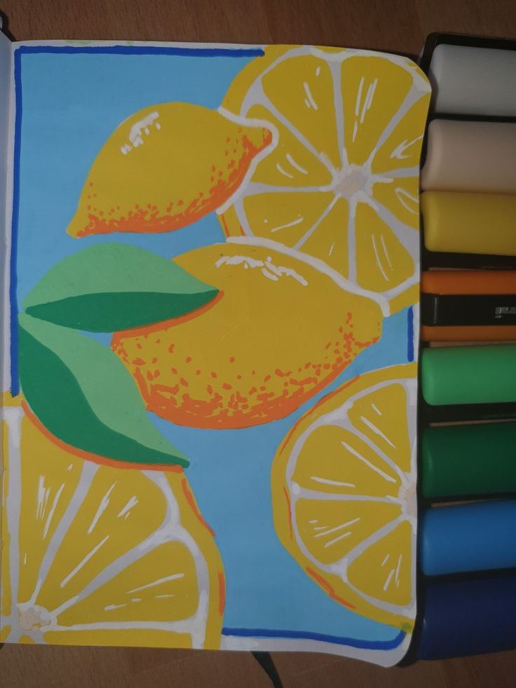 A drawing of some lemons made with posca markers. Art Markers Drawing, Markers Drawing Ideas, Posca Pens, Posca Marker, First Drawing, Pen Art Drawings, Posca Art, Gouache Art, Canvas Painting Designs