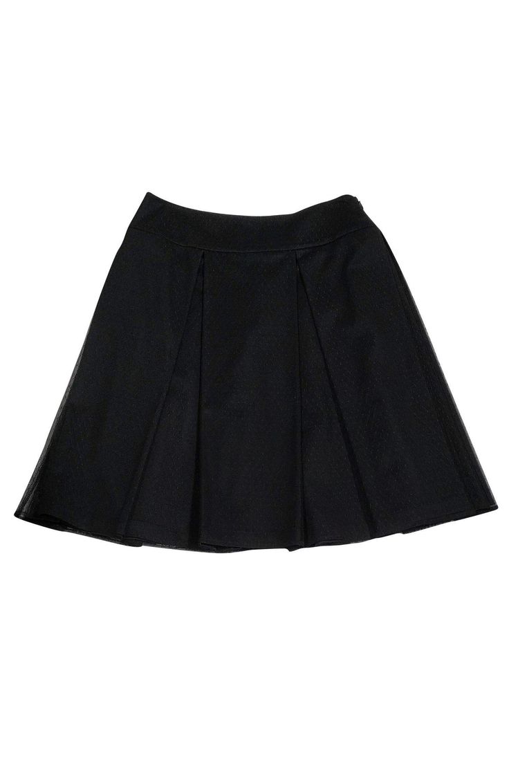 Current Boutique-St. John Collection - Black Flared Mesh Skirt Sz 8 Chic Black Mesh Skirt, Chic Mesh Lined Skirt, Fitted Chic Mesh Skirt, Chic Fitted Mesh Skirt, Elegant Black Mesh Skirt, Spring Mesh Skirt For Night Out, Spring Night Out Mesh Skirt, Fitted Mesh Skirt For Evening, Chic Evening Pleated Tulle Skirt