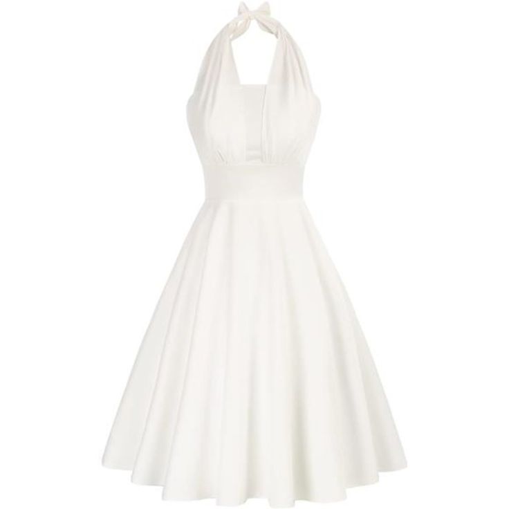 - Feature: Soft And Skin Friendly, Classic 1950s Style Halter Swing Dress, Sexy Front Wrapped Chest, Swing And Concealed Back Zipper, Unique Design Of A-Line Dress With Halter Neck Strap - Vintage Style: The A-Line Dress Will Better Decorate Your Waistline, And The Design Of The Halter Strap Adds A Sense Of Playfulness And Mystery To This Cocktail Dress. Match The Swing Retro Dress With Your Favorite Heels, This 1950s Vintage Dress Will Be More Elegant - Occasion:Classic 1950s Vintage Dress Can Chic Fitted Vintage Wedding Dress, Chic Fitted Vintage Dress For Cocktail, Chic Fitted Vintage Cocktail Dress, Classic Fitted Dresses For Vintage Fashion, White Fitted Vintage Dress, Classic Vintage Evening Dress For Summer, Classic Fitted Sleeveless Vintage Dress, Fitted 1950s Style Dresses For Vintage Events, 1950s Style Summer Cocktail Dress