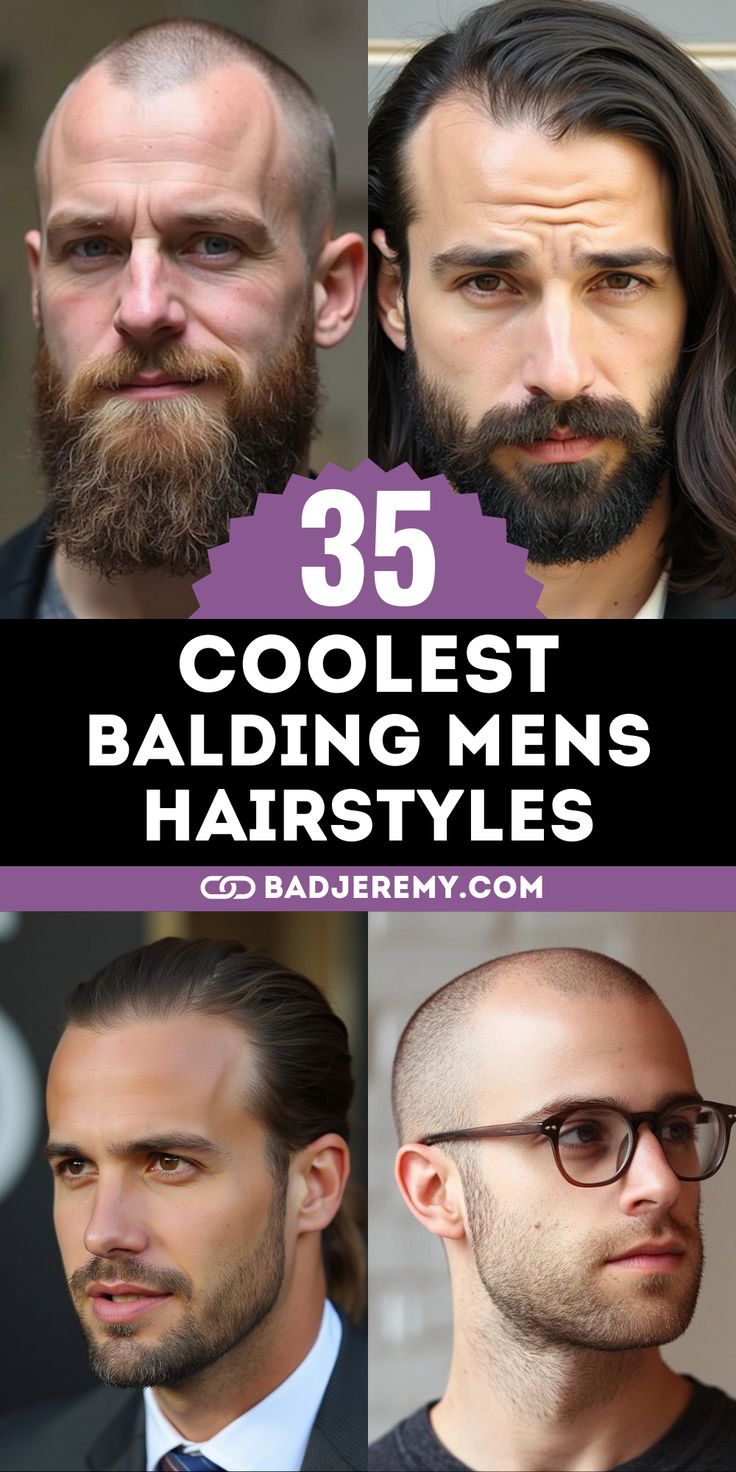 35 Game-Changing Hairstyles for Balding Men: Boost Confidence and Style Curly Thinning Hair Styles Men, Bald Hairstyles Men Thinning Hair, Long Thinning Hair Styles Men, Thinning Hairstyles Men, Mens Short Haircut With Beard Thinning Hair, Skullet Haircut Men, Bald With A Beard, Haircut Balding Men, Hairstyles For Men Thinning Hair