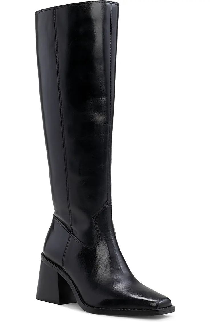 Vince Camuto Sangeti Knee High Boot (Women) | Nordstrom Black Leather Boots Knee High, High Boots Outfit Winter, Narrow Calf Boots, Tall Heeled Boots, Vince Camuto Boots, Winter Boots Outfits, Knee Length Boots, Boots For Short Women, Black Knee High Boots