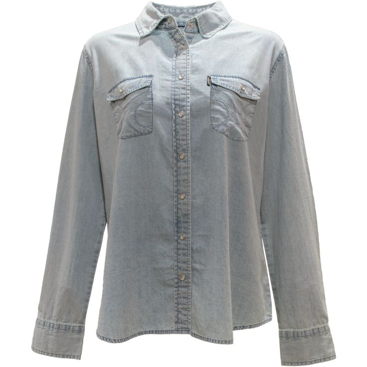 Hooey Ladies Chambray Shirt Cool. Western. Versatile, Lightweight And Vented To Keep You Comfortable Wherever The Trail May Take You. Product Details : Custom vented western yoke to facilitate airflow Hidden snaps under collar Lens cloth Sunglass sleeve Athletic fit with shirt tail hem Adjustable snap cuff Western Style Washed Cotton Tops, Western Style Denim Blue Cotton Tops, Western Style Relaxed Fit Button-up Tops, Long Sleeve Washed Tops For Rodeo, Relaxed Fit Medium Wash Shirt For Rodeo, Denim Blue Button-up Top For Rodeo, Distressed Long Sleeve Tops For Rodeo, Long Sleeve Denim Blue Shirt For Rodeo, Denim Blue Long Sleeve Shirt For Rodeo