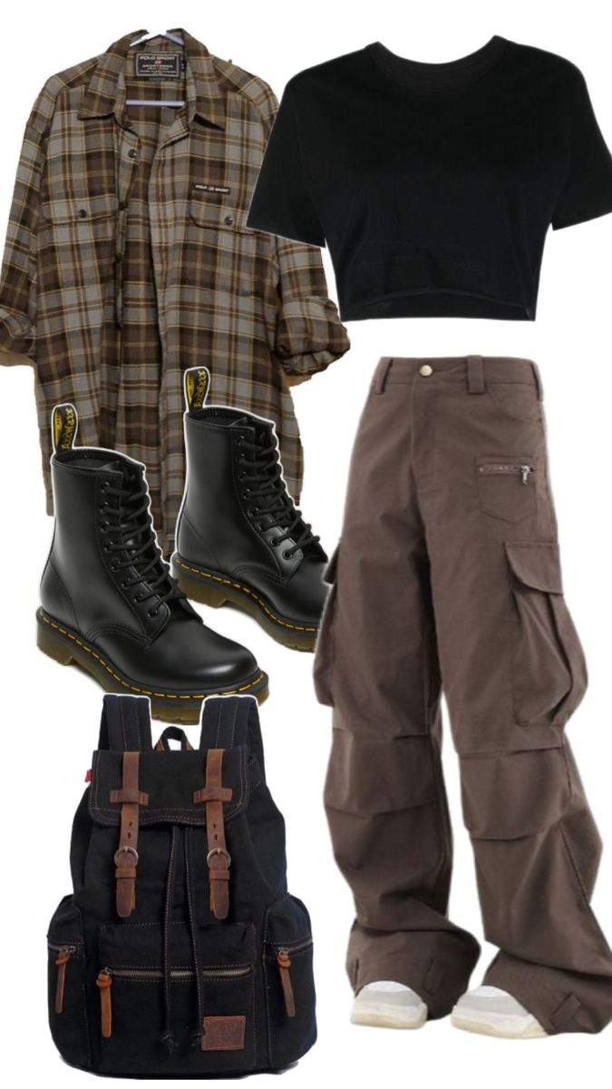 #clothes #grunge #outfit #docmartens #flannel #cargopants Clothes Grunge, Flannel Outfits, Grunge Outfit, Downtown Outfits, Earthy Outfits, Clothes And Shoes, Tomboy Outfits, Vibe Clothes, Swaggy Outfits