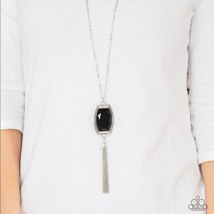 Timeless Talisman In Black. Modern Black Jewelry With Silver Chain, Nickel-free Black Necklace, Minimalist Black Metal Jewelry, Black Metal Jewelry With Silver Chain, Black Jewelry With Adjustable Silver Chain, Adjustable Black Jewelry With Silver Chain, Black Jewelry With Silver Chain For Party, Minimalist Nickel-free Black Jewelry, Party Black Jewelry With Silver Chain