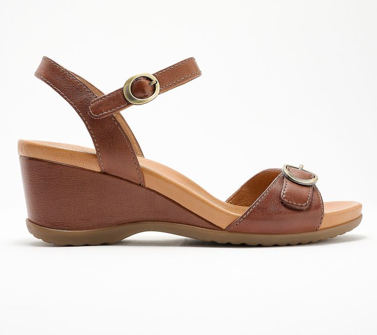 Dansko Leather Wedge Sandals - Arielle - QVC.com Leather Wedge Sandals With Heel Loop For Summer, Summer Wedge Sandals With Leather Footbed And Medium Width, Spring Adjustable Wedge Sandals With Leather Footbed, Leather Wedge Sandals, Leather Wedges, Leather Cover, Wedge Heels, Wedge Sandals, Adjustable Straps