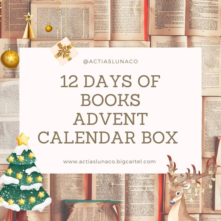 the 12 days of books advent calendar box with christmas decorations on it and an open book