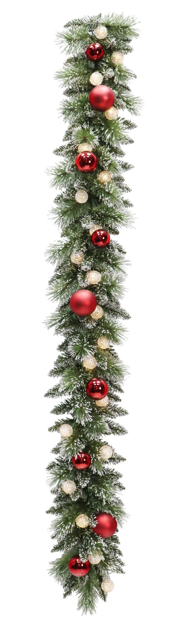 a christmas tree with red and white ornaments hanging from it's branches on a white background