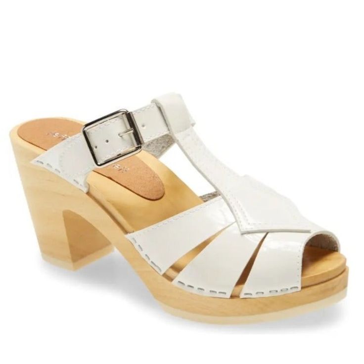 Jeffrey Campbell Donostia Clog Mule Sandals -New Without Box, With Sticker Tag -Size: 9 Us / 39 Eu (Per Jc Size Guide) -Color: White, Tan -3 1/4" Heel; 1" Platform -Adjustable Buckle Strap -Synthetic Upper/Leather Lining/Synthetic Sole -Made In Spain -Bottoms Look Like They May Have Been Tried On In-Store. -Please See Last Few Photos For Scratches I Found. Minimal But Wanted To Disclose. -Msrp: $165 *Photos Are Taken When Shipped To Record New Condition. *Tags Are Marked/Covered When Shipped. Th White Slip-on Heels With Wooden Heel, White Spring Platform Clogs, White Platform Clogs For Spring, White Platform Clogs For Summer, White Slip-on Summer Clogs, White Platform Clogs With Round Toe, White Platform Slip-on Clogs, White Closed Toe Platform Clogs, White Slip-on Clogs For Summer