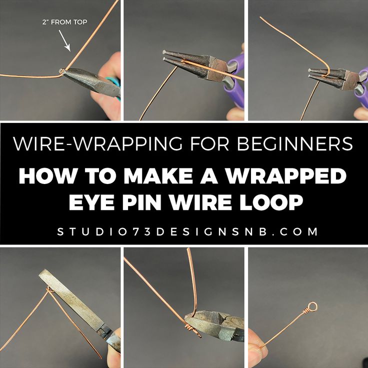 the instructions for how to make a wrapped eye pin wire loop with wires and scissors