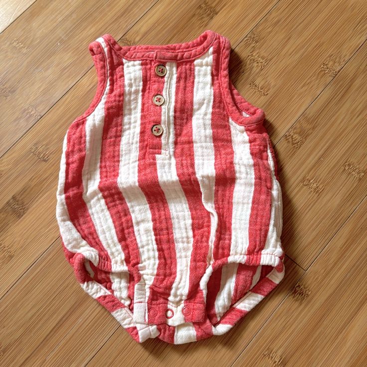 Red And Ivory Striped Romper Onesie. New Without Tags. Never Worn. Red Bubble Romper For Summer Playwear, Summer Red Bubble Romper For Playwear, Cute Red Bubble Romper For Playwear, Playful Red Sleeveless Bubble Romper, Red Bubble Romper For Summer Beach, Casual Red Bubble Romper For Playtime, Casual Red Bubble Romper For Playwear, Cute Red Bubble Romper For Playtime, Playful Red Cotton Bubble Romper