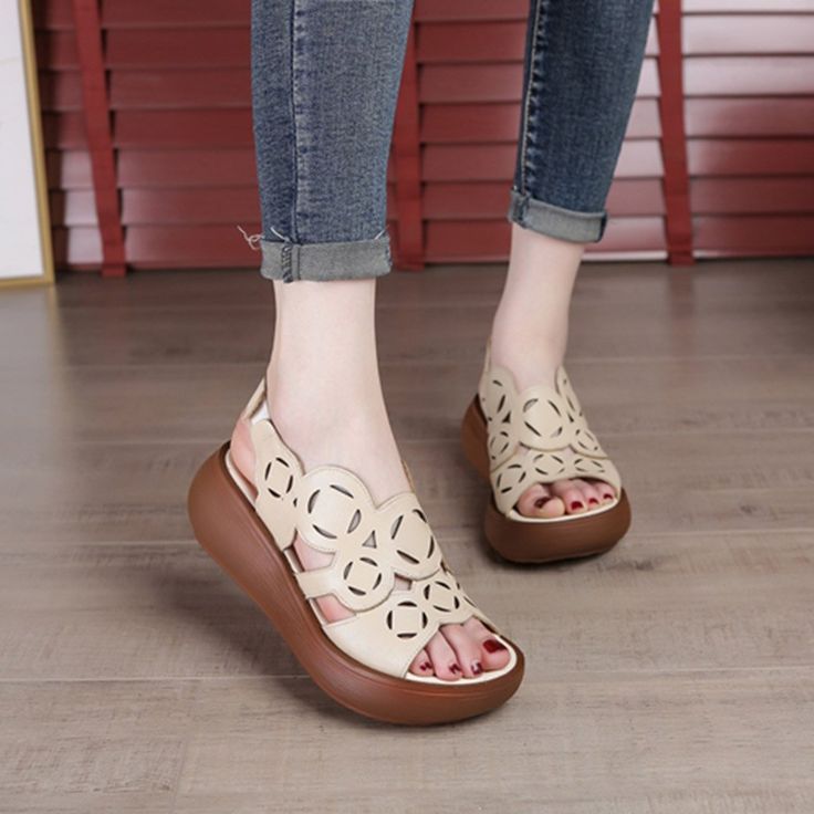 DESCRIPTION Women Shoes Main Material: CowhideHeel Type: WedgeUpper Material: Cow LeatherHeel Height: Low(6cm)Closure Type: Elastic Size:35-40 Click:Shoes size Chart Size Length Cm Inch 35 22.50 8.86'' 36 23.00 9.06'' 37 23.50 9.25'' 38 24.00 9.45'' 39 24.50 9.65'' 40 25.00 9.84'' SHIPPING   WE SHIPPING ALL OVER THE WO Spring Open Toe Wedge Sandals, Spring Platform Slingback Sandals With Wedge Heel, Summer Beige Platform Slingback Sandals, Beige Wedge Heel Slingback Sandals For Spring, Summer Slingback Wedge Sandals, Spring Flat Heel Slingback Sandals With Platform, Beige Wedge Heel Slingback Sandals For Summer, Beige Round Toe Slingback Summer Sandals, Beige Platform Slingback Wedge Sandals