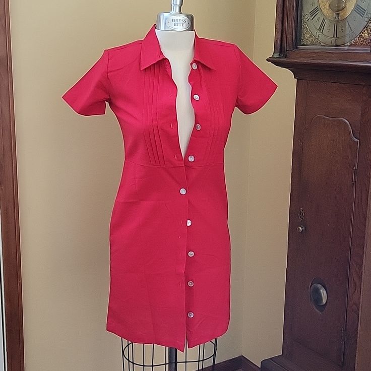 Classic Red Shirt Dress From Christopher & Banks. Has Tags And Extra Button In Envelope Still Attached. Even Still Has Shoulder Pads! Linen Blend With Mother Of Pearl Style Buttons All Down The Front. Size 4. Fitted Collared Shirt Dress For Date Night, Fitted Cotton Shirt Dress For Casual Wear, Red Knee-length Shirt Dress For Summer, Cotton Dress With Buttons For Date Night, Cotton Dresses With Buttons For Date Night, Fitted Collared Shirt Dress, Fitted Button-up Shirt Dress, Fitted Cotton Shirt Dress With Placket, Fitted Button Closure Shirt Dress