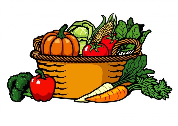 a basket filled with vegetables and fruits on top of a white background royalty photo, clipping