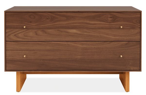 a brown wooden dresser with two drawers