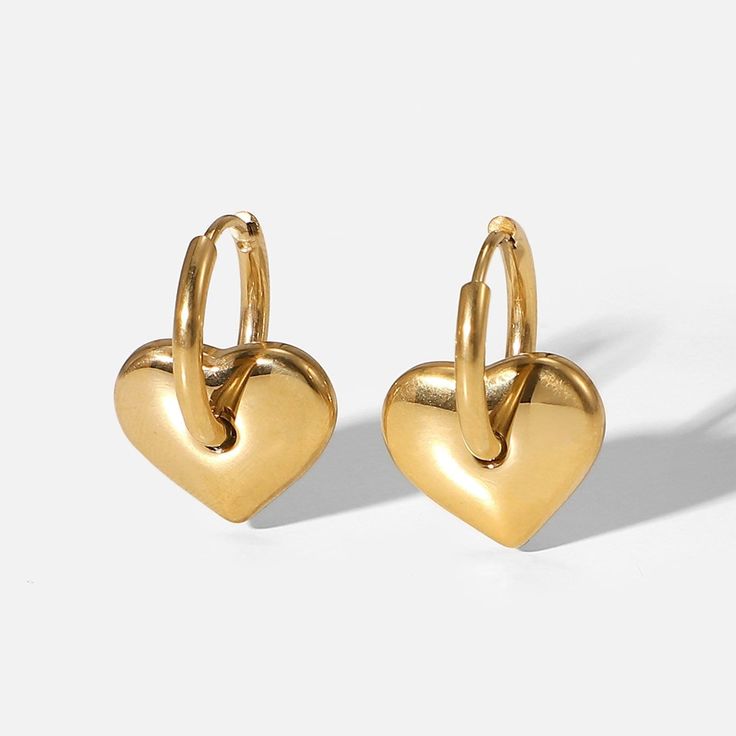 Heart Charm Earrings - Women's Earrings - Someone & HerOwn Gold Plated Heart Pendant Earrings For Wedding, Elegant Heart Charm Huggie Earrings, Chic Heart Drop Earrings For Anniversary, Elegant Heart Pendant Hoop Earrings For Everyday, Elegant Everyday Hoop Earrings With Heart Pendant, Elegant Heart Pendant Hoop Earrings, Chic Heart Shaped Drop Earrings For Anniversary, Tarnish Resistant Gold Plated Dainty Heart Earrings, Gold Plated Earrings For Valentine's Day Gift