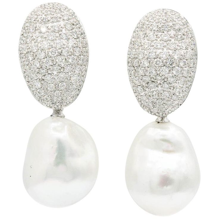 Day and Night South Sea Baroque Pearl Diamond Earrings 2.10 Carats 18K Pearl Diamond Earrings, Baroque Pearl Earrings, Pearl And Diamond Earrings, South Seas, Pearl Diamond, Day Night, Lovely Jewellery, Day And Night, Baroque Pearls