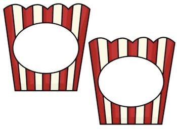 two red and white striped cupcake boxes with blank labels on the front one is empty