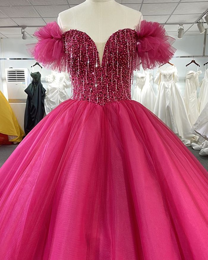 tulle coral pink sequin bodice sweetheart ball gown with ruffle caps Blue Pool, Pink Sequin, Pink Pearl, Pink Candy, Dress Size Chart, Blue Ink, Coral Pink, Ball Gown, Lime Green