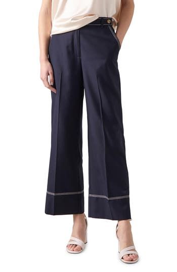 Contrast stitching lends distinctive style to these sophisticated pants perfected by graceful straight legs. Zip fly with side button-tab closure Front slant pockets; back button-flap pocket 69% polyester, 31% viscose Machine wash, line dry Imported Elegant Cropped Leg Dress Pants For Work, Elegant Cropped Leg Workwear Pants, Elegant Cropped Leg Business Casual Pants, Elegant Cropped Leg Pants For Business Casual, Classic Cropped Leg Dress Pants For Office, Elegant Workwear Pants With Button Cuffs, Elegant Cropped Leg Dress Pants For Office, Tailored Pants With Button Cuffs For Work, Classic Cropped Leg Dress Pants For Work