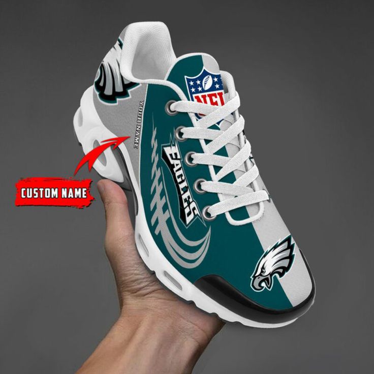 Philadelphia Eagles NFL Half Color Air Max Plus Sport Sneakers For Fan Gifts Low-top Sports Running Shoes With Logo, Sporty Running Shoes With Logo For Sports, White Running Shoes With Logo, Sports Sneakers With Logo And White Sole, White Running Shoes With Logo For Sports, Low-top Running Shoes With Logo Print For Light Sports, Low-top Sports Sneakers With Logo Print, Low-top Logo Print Sneakers For Sports, Custom Sporty Sneakers With Logo For Sports