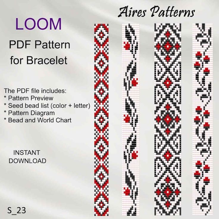 the pattern for bracelets is shown in red and black