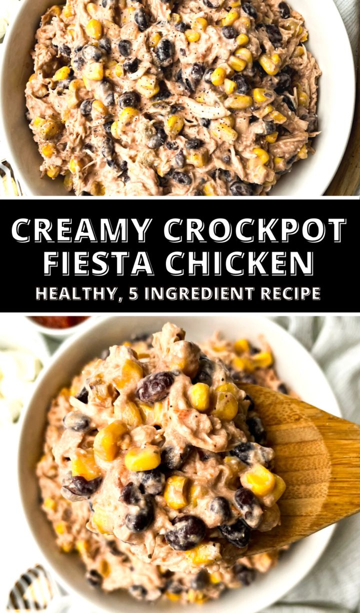 creamy crockpot fiesta chicken healthy, 5 ingredient recipe that's ready in under 30 minutes