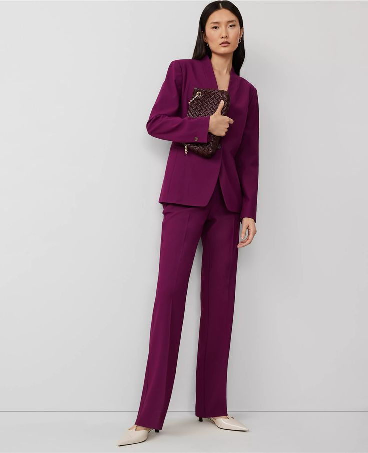 The High Rise Skinny Trouser Pant in Bi-Stretch Ivory Suit Women Outfit, Women Pants Suits Business Classy, Plum Suit For Women, Fall Suits Women, Plum Pants Outfit Work, Women’s Pant Suit, Purple Work Outfit, Womens Trouser Suit, Winter Pants For Women