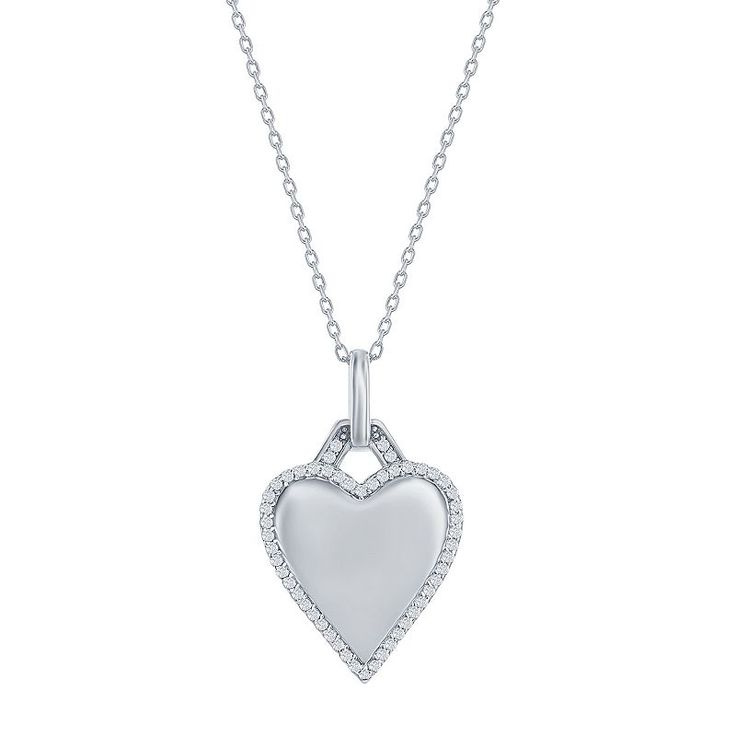 "Decorated with shimmering CZ accents, this Argento Bella heart pendant is a truly enchanting accessory. Decorated with shimmering CZ accents, this Argento Bella heart pendant is a truly enchanting accessory.  Chain length: 16 in. + 2-in. extender Chain type: cable Nickel free Metal: sterling silver Plating: gold tone, sterling silver Finish: textured Packaging: boxedSTONE DETAILS Stone type: cubic zirconia Total weight: 3 ct. Center stone size: 2 mm x 2 mm Shape: heart Setting: micro pave, micr Heart Pendant Necklaces With Diamond Accents, Heart Cut Diamond Necklace With Heart Charm As Gift, White Gold Heart Charm Necklace For Anniversary, Heart Pendant Diamond Necklace For Wedding, Sterling Silver Diamond Necklace With Heart Charm, Heart Pendant Necklace With Diamond Accents For Mother's Day, Anniversary Heart Charm Necklace With Heart Cut, Silver Heart Necklace With Diamond Accents, Diamond White Heart Necklace With Heart Charm