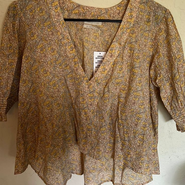 Never Worn With Tags Urban Outfitters Casual Blouse For Vacation, Casual Urban Outfitters Blouse For Vacation, Mustard Tops For Spring Vacation, Yellow Printed Blouse For Day Out, Urban Outfitters Blouse For Vacation In Spring, Urban Outfitters Blouse For Spring Vacation, Mustard Bohemian Top For Spring, Yellow Bohemian Blouse For Daywear, Casual Gold Blouse For Day Out