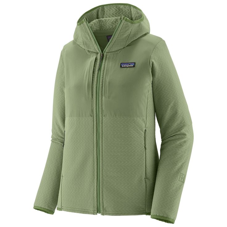 Patagonia Women's R2 CrossStrata Hoody Terrain Green Image 01 Helmet Hood, Fleece Patterns, Slim Fit Jackets, Running Fitness, Patagonia Womens, Layers Design, Hand Warmers, Sale House, Fleece Jacket