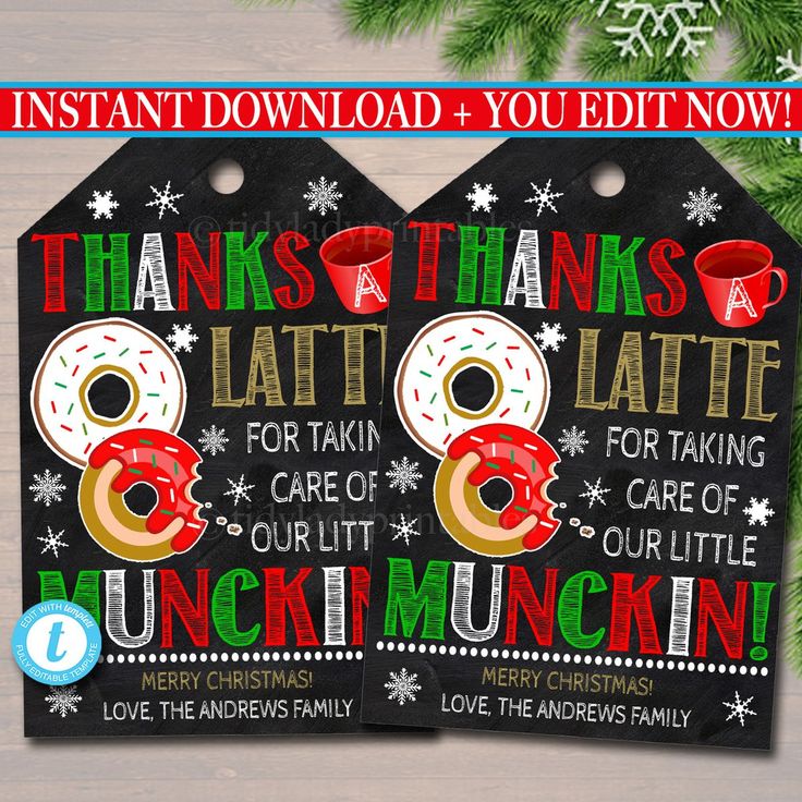 two christmas tags with donuts on them and the words thank you did't know now