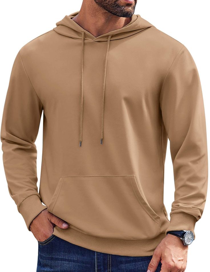 PRICES MAY VARY. Relaxed Feeing: Level up your off duty look with our casual hoodie. Crafted from a soft, lightweight and stretchy fabric, the classic hoodie offers a regular fit with drawcord details on the hood, the design of ribbed cuffs, hem gives relaxed and comfortable feeling Expertly Tailored: Exceptional fabrics and expertly tailored fits are important touches of this lightweight hoodies. Classic design like hood, drawstring, kangaroo pocket, long sleeve, solid color provides you a fash Fashion Sweatshirts, Hoodies Pullover, Mens Hoodies, Mens Hoodie, Basic Design, Hooded Shirt, Mens Hooded, Phone Wallet, Hooded Pullover