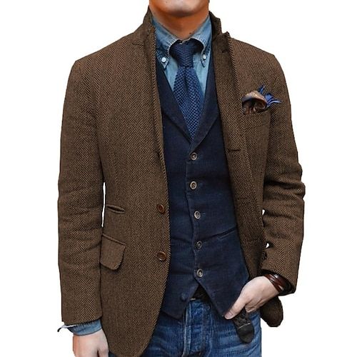 Category:Blazer; Season:Fall  Winter; Fabric:Tweed; Sleeve Length:Long Sleeve; Look After Me:Machine wash; Gender:Men's; Style:Retro Vintage; Elasticity:Micro-elastic; Occasion:Daily,Office; Outerwear Length:Regular; Fit Type:Plus Size; Pattern:Herringbone; Design:Basic; Neckline:Notch Collar; Outerwear Type:Tweed Blazer; Listing Date:11/14/2023; Bust:; Length:; Shoulder Width:; Sleeve:; Jacket Buttons:Single Breasted Two-buttons Classic Cheap Men's Outerwear, Mens Western Sport Coat With Jeans, Cheap Men's Outerwear With Lapel Collar, Cheap Men's Formal Blazer, Cheap Men's Business Casual Suits, Mens Fall Wedding Attire Guest Boots, Affordable Single Button Men's Blazer, Luxury Classic Shacket For Men, Men's Billy Reid Shawl Collar Pullover Herringbone