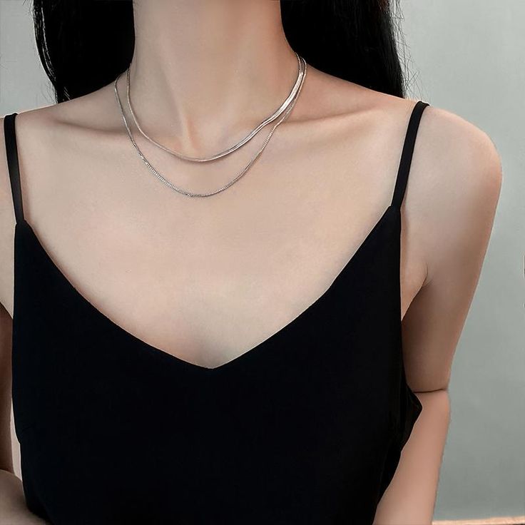 Type: Accessories
Material: Copper
Long necklace length: 48.5 ( 19.1 inches )
Short necklace length: 43.5cm ( 17.1 inches ) Elegant 16 Inch Snake Chain Necklace, Dainty Snake Chain Necklace For Party, Minimalist 16-inch Necklace, Elegant Double Chain Snake Necklace Gift, Elegant Double Chain Snake Necklace For Layering, Minimalist Layered Long Necklace With Clavicle Chain, Minimalist Long Layered Clavicle Necklace, Elegant Layered Necklace With Silver Chain As A Gift, Elegant Silver Chain Layered Necklace As Gift