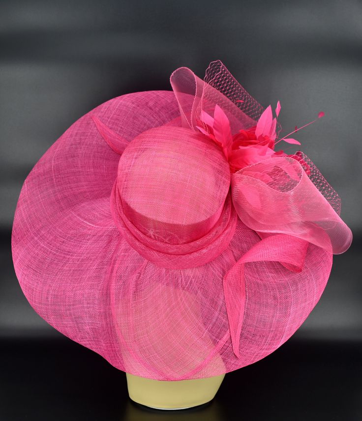 SD518 Hot Pink more Colors Option 8 Jumbo Wide Brim Kentucky Derby Hat Church Hat Wedding Hat Easter Hat Tea Party Sinamay Dress Hat - Etsy Chic Pink Sun Hat With Short Brim, Elegant Pink Mini Hat With Pinched Crown, Elegant Pink Mini Hats With Pinched Crown, Chic Pink Sun Hat For Kentucky Derby, Fitted Pink Sun Hat With Curved Brim, Fitted Pink Hat With Curved Brim, Pink Sun Hat With Curved Brim, Pink Fitted Sun Hat With Curved Brim, Fitted Pink Hat With Short Brim