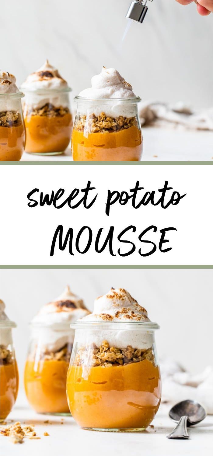 sweet potato mousse in jars with whipped cream on top