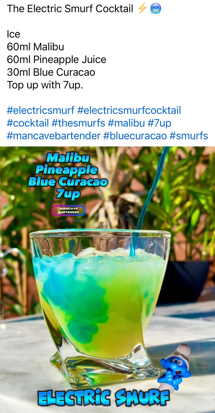 the electric surf cocktail is in a glass bowl with blue and green liquid on it