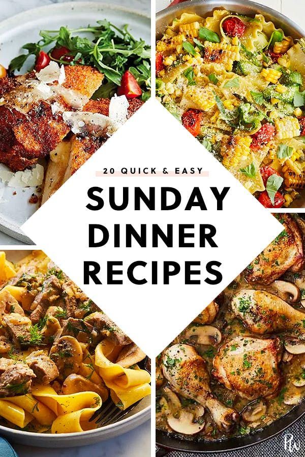 some different dishes are shown with the words sunday dinner recipes above them and below it