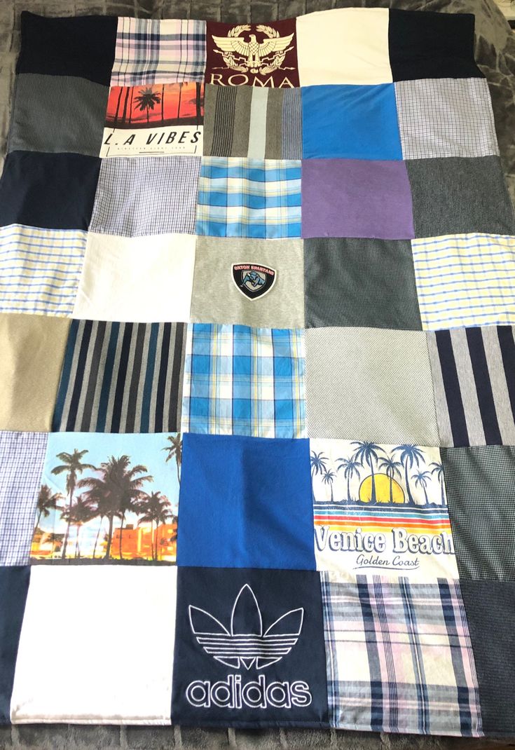 a quilt made to look like a patchwork blanket with the adidas logo on it