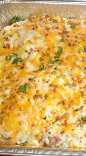 a casserole dish with cheese and green peppers