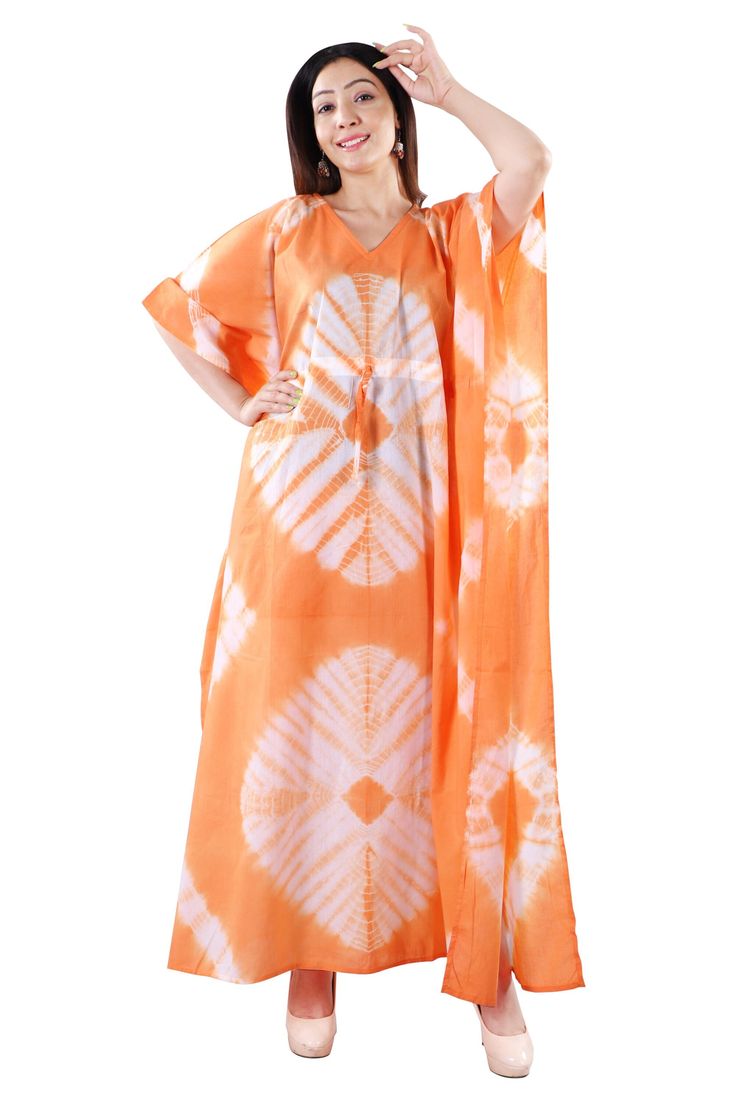 Introducing our exquisite Kaftan Maxi Dress, a perfect blend of style and comfort. Crafted from high-quality Indian cotton, this printed caftan is a versatile addition to your wardrobe, offering a multitude of functions and styling options. ☑ Key Features: *Fabric: Made from 100% Cotton, our kaftan provides exceptional softness, ensuring a comfortable and luxurious feel against your skin. *Size: Designed as a Free Size, it offers a comfortable and relaxed fit suitable for various body types. The Summer V-neck Maxi Dress With Batik Print, V-neck Batik Print Beach Dress, Summer Batik Print Flowy Dress, Tie Dye Batik Print Maxi Dress, Flowy Tie-dye Batik Print Dress, Orange Free Size V-neck Maxi Dress, Spring Batik Print Maxi Length Kaftan, Spring Batik Print Maxi-length Kaftan, Batik Print Maxi Dress For Beach Cover-up