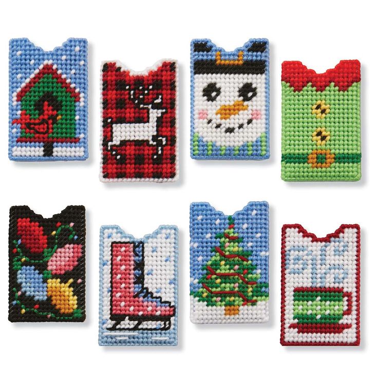 cross stitch christmas cards with snowmen and stockings