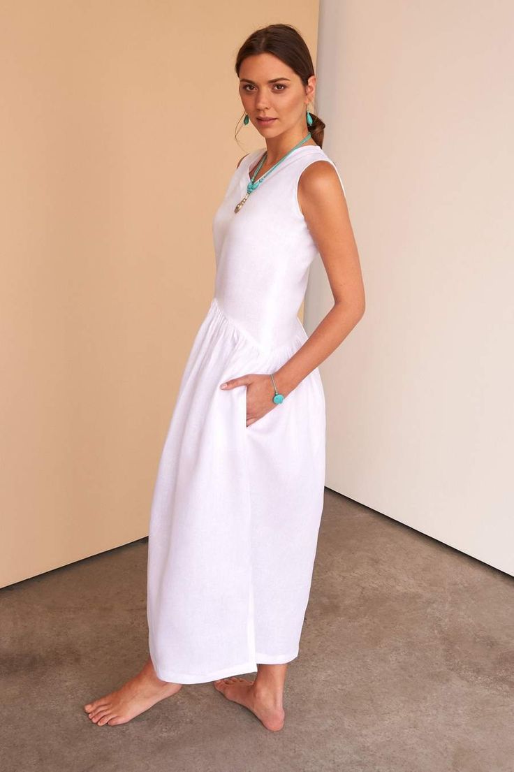 Fácil Blanco | Ynes Dress ladies white Italian Linen dress – Facil Blanco White Kaftan Dress, Italian Linen Dress, White Kaftan, White Linen Dresses, Linen Mini Dress, Clothing Manufacturer, Feminine Dress, Dresses Women, Kaftan Dress