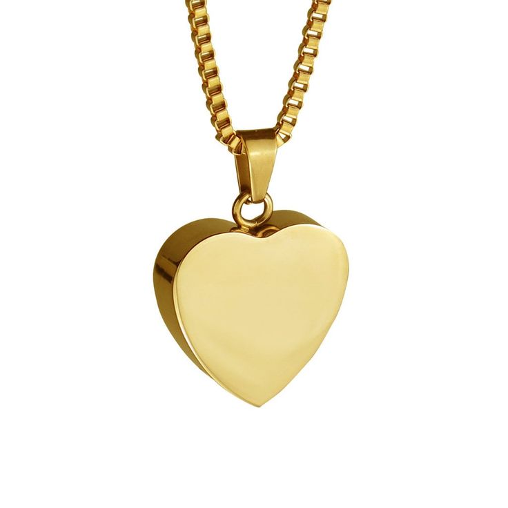 "This beautiful piece of high quality jewellery is designed to hold a small token amount of a loved one or pet's ashes, ensuring that there is always a part of them held close to your heart.  This highly polished, solid 316L Stainless Steel pendant is plated with high quality 18k gold and is in the shape of a heart, attached to a high quality bail. The high quality pendant itself measures approximately 2.4cm / 0.94\" in height and 2cm / 0.78\" in width.  The solid 316L Stainless Steel 'box' chai Round Pendant Jewelry For Valentine's Day Keepsake, Valentine's Day Keepsake Pendant Jewelry, Nickel-free Double Heart Necklace For Keepsake, Nickel-free Double Heart Keepsake Necklace, Nickel Free Double Heart Keepsake Necklace, Memorial Stainless Steel Pendant Jewelry, Heart Pendant Necklace In Stainless Steel For Keepsake, Valentine's Day Keepsake Heart Pendant Necklace, Heart Charm Round Necklace For Memorials