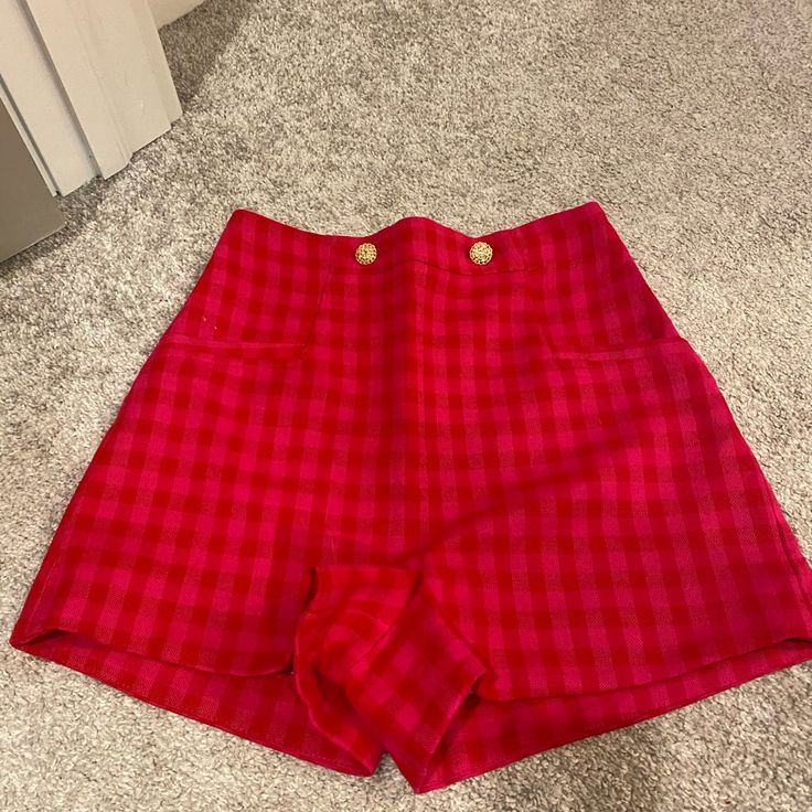 New Condition Size Xs Shorts But The Shorts Fit A Size Small Or Medium As Well Red Pants With Built-in Shorts For Summer, Red Casual Shorts, Casual Red Short Pants, Trendy Red Shorts For Day Out, Red High Waist Shorts For Day Out, Chic Red Shorts For Day Out, Chic Red High-waisted Shorts, Red Short Pants For Summer, Red High-waisted Shorts For Summer